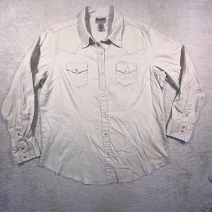 Vintage Wrangler Wrancher Western Pearl Snap Shirt Womens XL Long Sleeve Beige‎